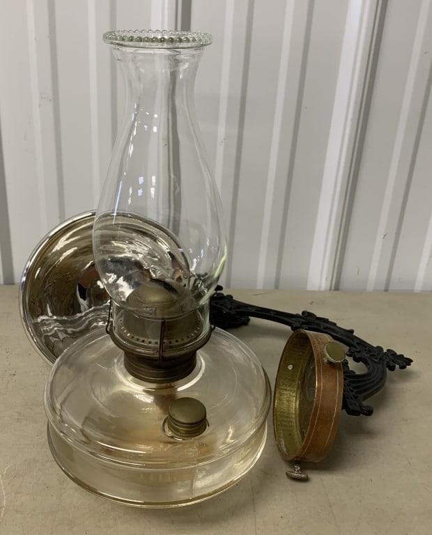 Kerosene lamp w/ bracket/mercury glass reflector: has some wear