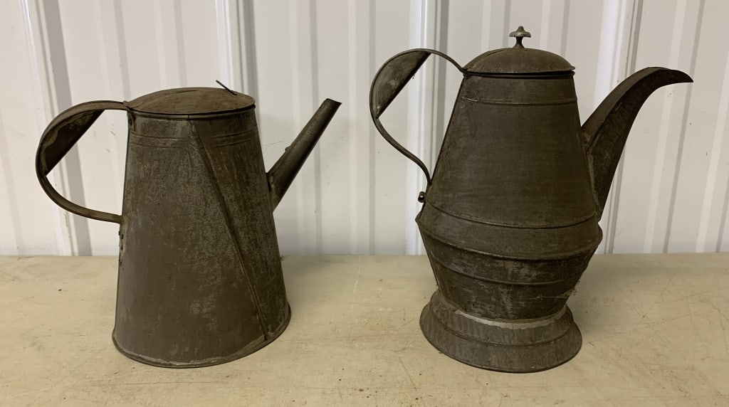 2 tin coffee pots (1 of 6)