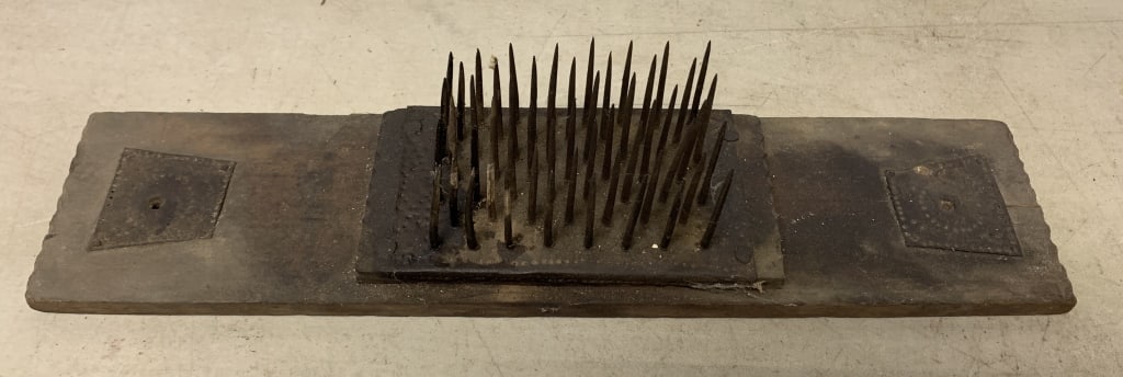 primitive flax hatchel with punched tin decoration (1 of 4)