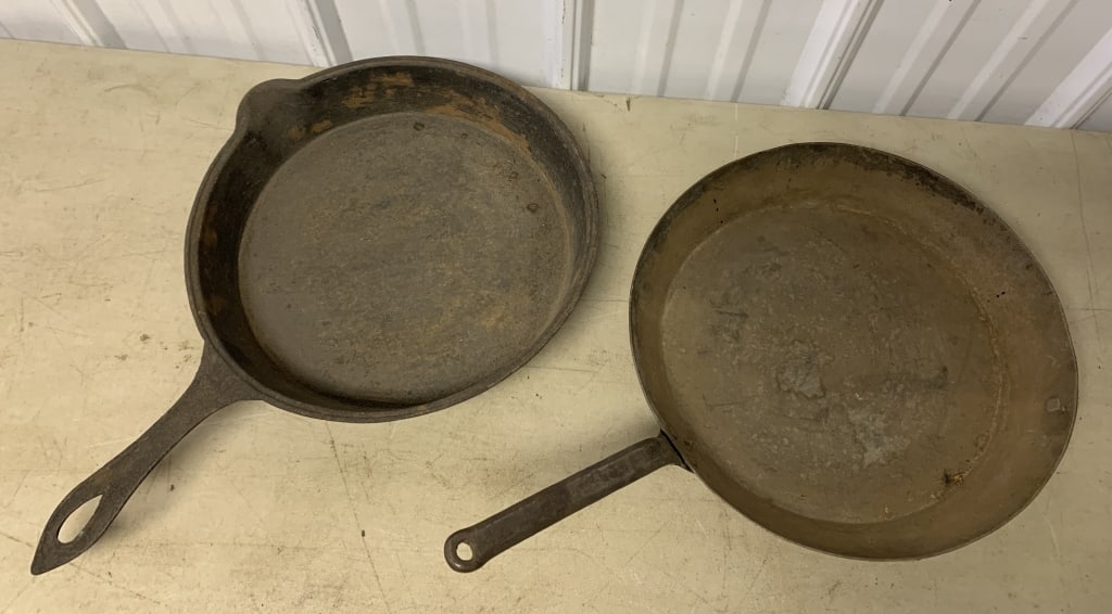 2 frying pans, one is cast iron (1 of 2)