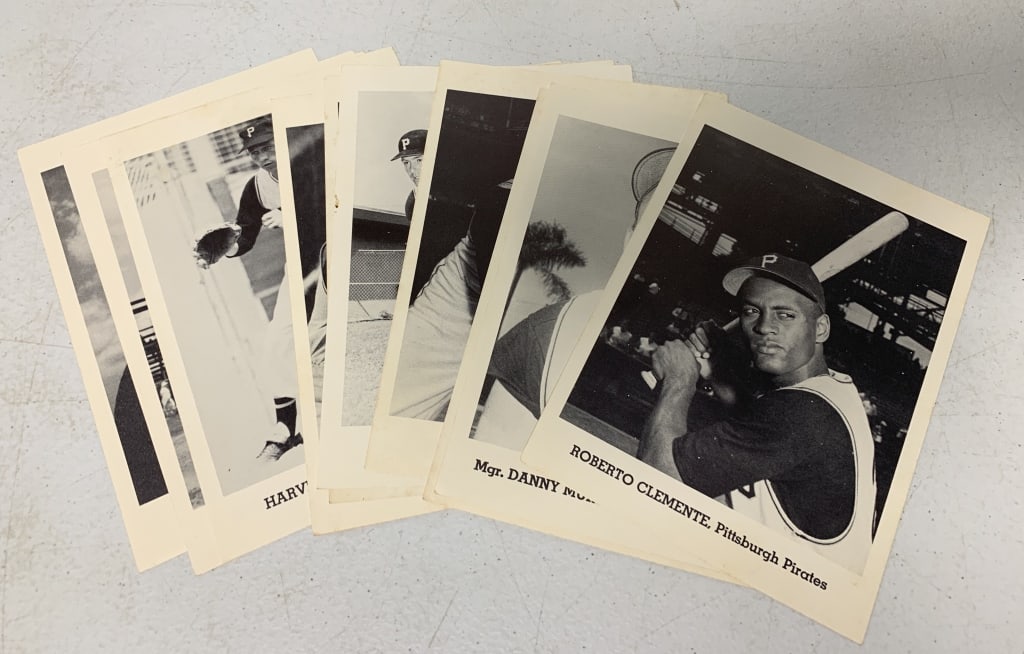 12 Jay Publishing Pittsburgh Pirates photos: includes Roberto Clemente; some discoloration and soiling as shown