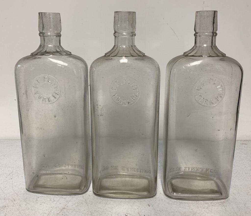 3 G.F. Plitt York, PA embossed 32oz. bottles: have wear with some scratches