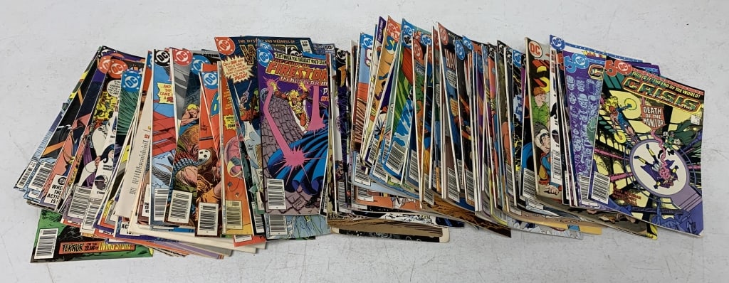 135+ DC Comics: mostly from the 80's; see photos for titles; show wear with some creasing and tears, some stains