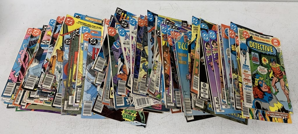 130+ DC Comics: mostly from 70's and 80's; see photos for titles; show wear with some creases, tears, stains, crayon numbers on some covers, discoloration