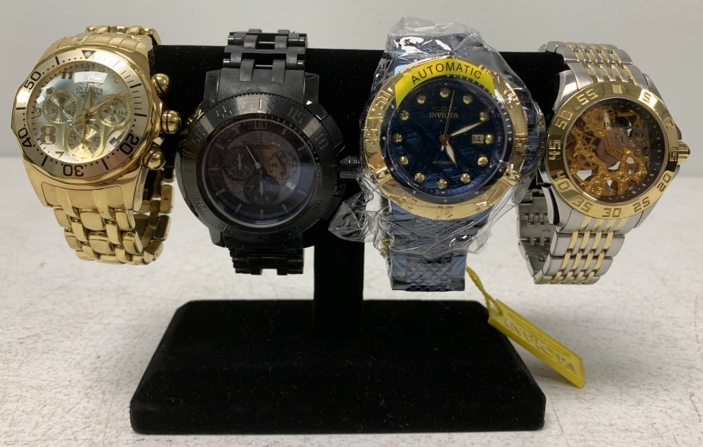 4 Invicta men's watches: 1 still has tag and protective wrap