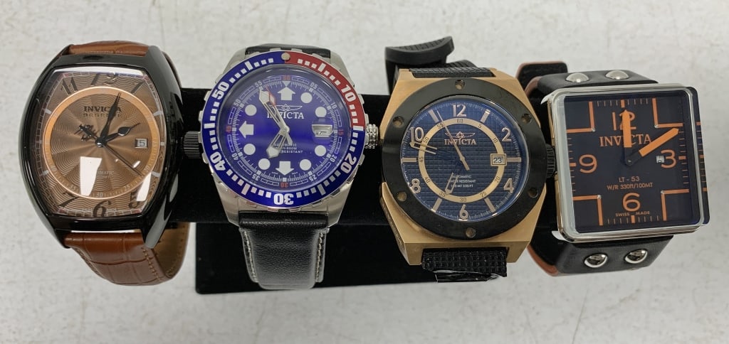 4 Invicta men's watches: some have wear, one has broken band; Watch purchases that require shipping must be paid by Wire or Check, no Credit Cards