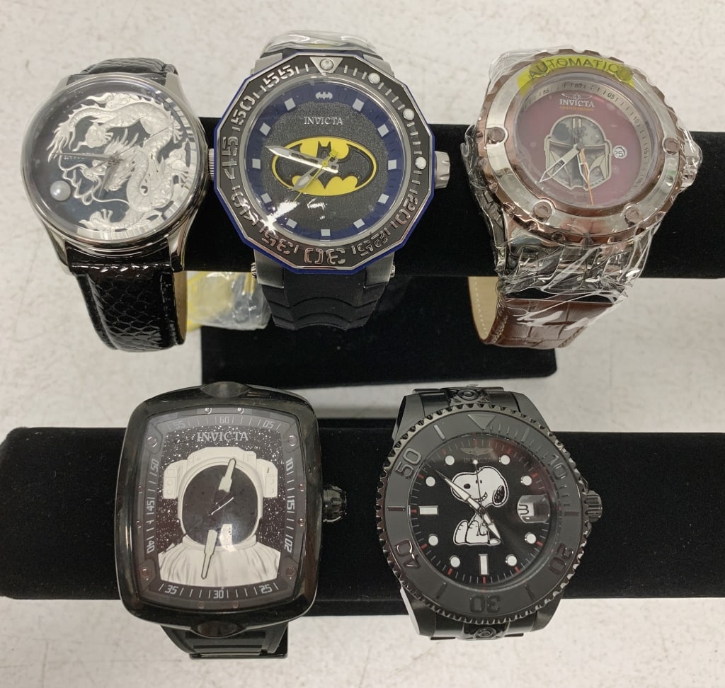 5 Invicta men's watches: some have tags and protective wrap; Watch purchase that require shipping must be paid by Wire or Check, no Credit Card