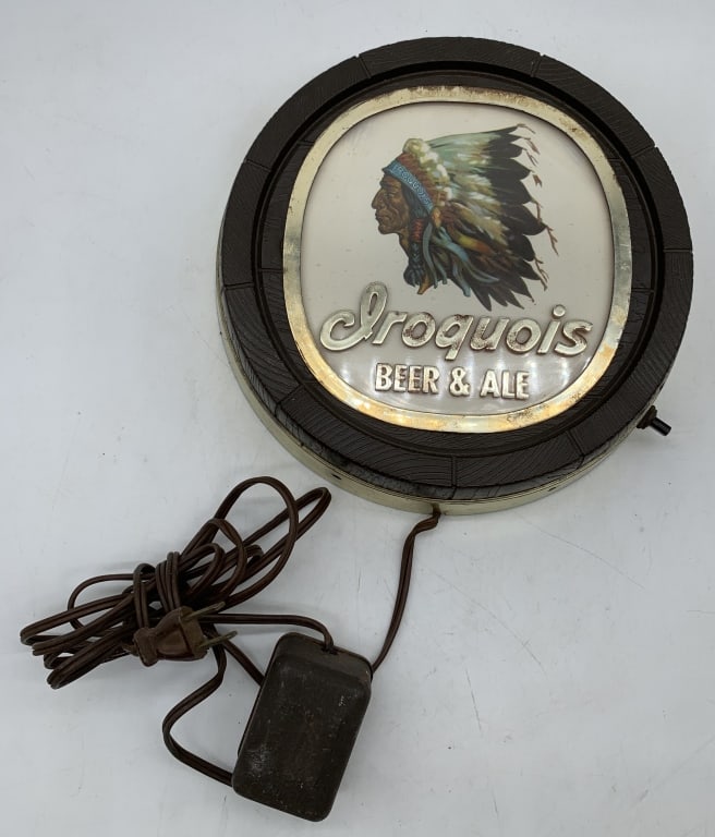 Iroquois Beer & Ale lighted sign: untested; has wear with some color loss to plastic