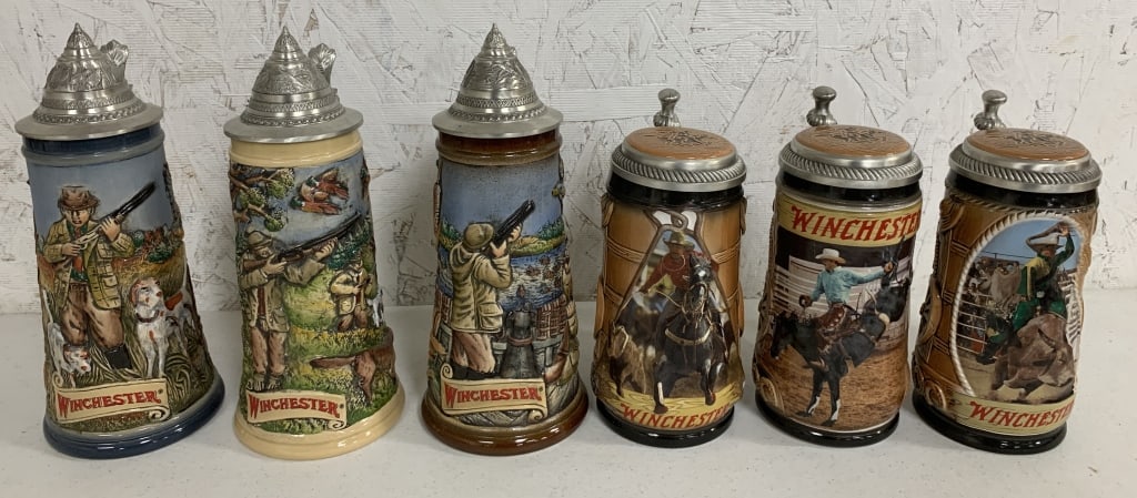 6 Winchester steins: have light wear