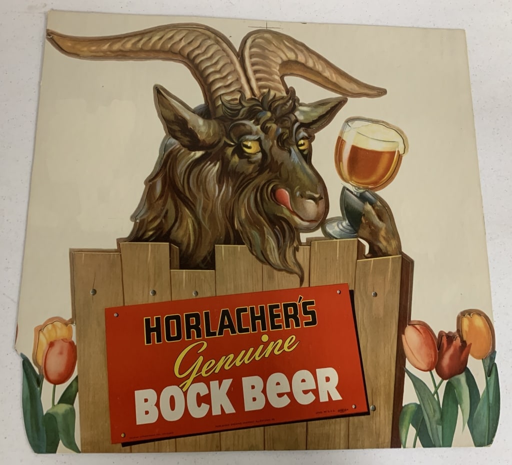 unused Horlacher's Bock Beer standee sign (1 of 3)