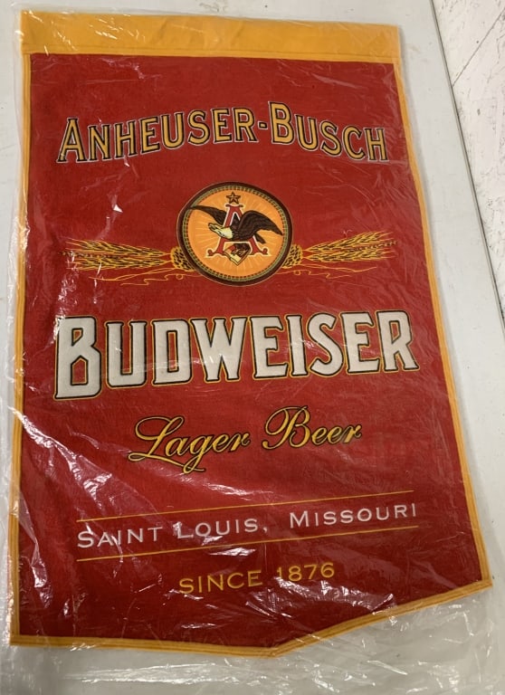 Anheuser-Busch Budweiser pennant: 37" long x 24" wide