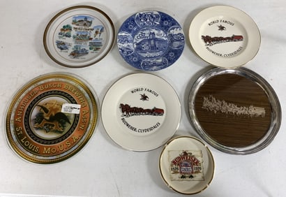 beer advertising trays, plates and ashtray