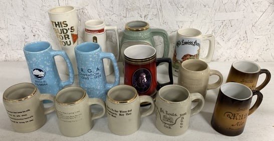 14 beer steins and mugs