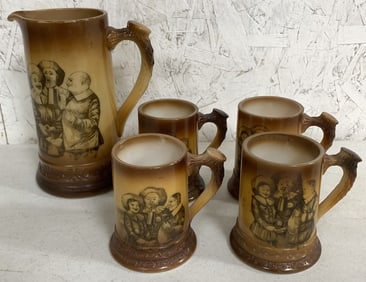 Westmoreland Rookwood pitcher and mugs