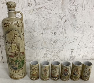Ceramarte decanter and six shot glasses