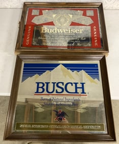 Busch and Budweiser mirrored signs in boxes