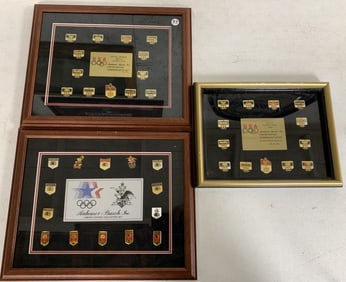 3 framed Anheuser-Busch Olympic pin sets