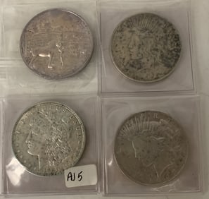 (4)pcs- 3 Peace Dollars & 1 OZ Silver Coin