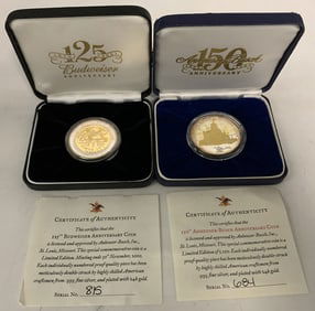 lot of 2 Silver & Gold Budweiser Anniversary Coins