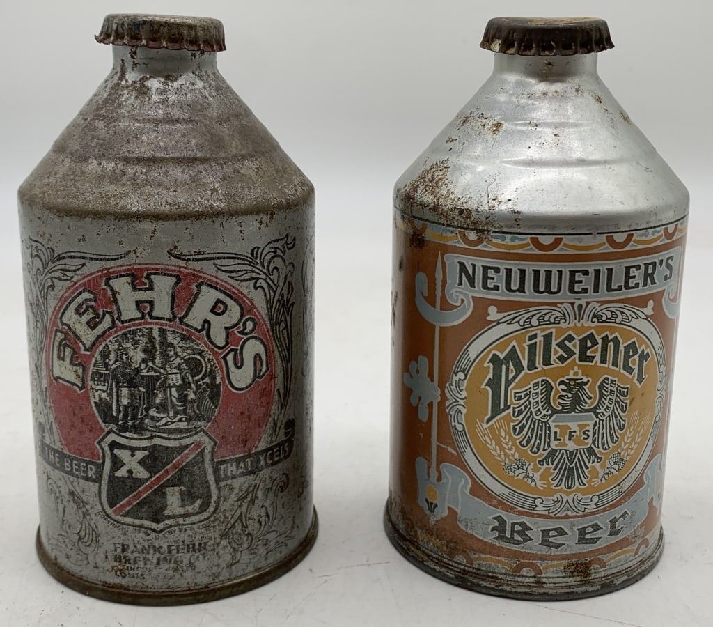 2 Metal Beer Cans-Neuweiler's & Fehr's w/ Caps (1 of 4)