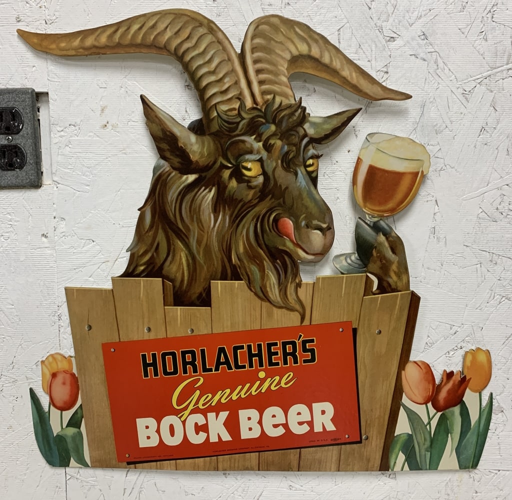 Cardboard Horlacher's Bock Beer Stand Up Sign (1 of 3)