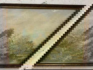 Framed Country View Home w/ Stream Print