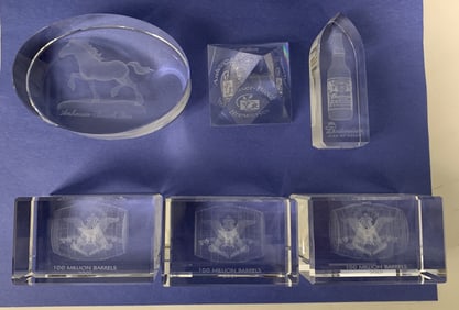 lot of 6 Anheuser Busch Crystal Paperweights