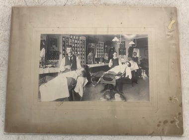 Vintage B&W Barber Shop Photograph