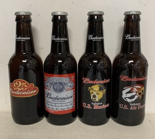 lot of 4 Large Budweiser Glass Bottles