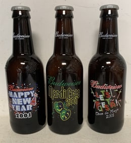 lot of 3 Large Budweiser Glass Bottles
