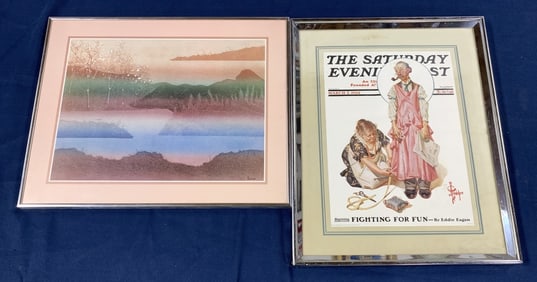 2 Framed Prints- Saturday Evening Post & other