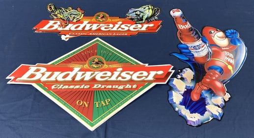 lot of 3 Contemporary Tin Budweiser Signs