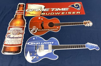 4 Contemporary Tin Budweiser/Bud Light Signs