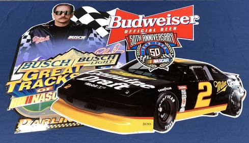 4 Contemporary Tin Budweiser, Miller Nascar signs