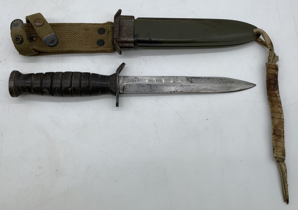 Military Bayonet w/ Scabbard stamped USM3: bayonet stamped USM3 Imperial, scabbard stamped USM8, both with wear and age