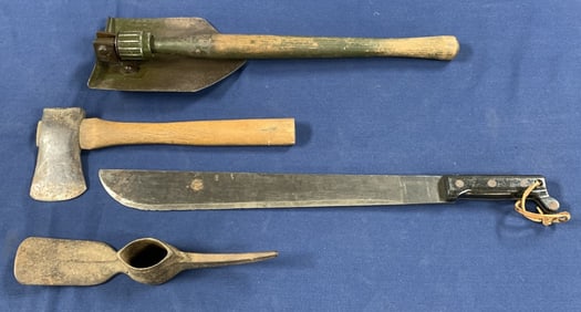 4 U.S. Military Pcs- Machete, Ax, Pick, Shovel