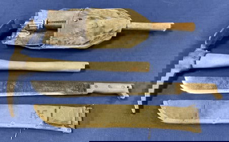 3 U.S. Military Pcs- Machete, Pick, Shovel