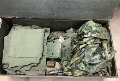 Military Foot Locker w/ clothing, boots, others