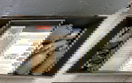 Military Foot Locker w/ clothing, boots, others