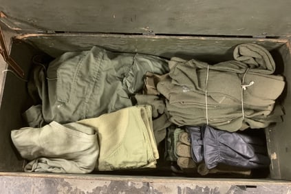 Military Foot Locker w/ clothing, boots, others