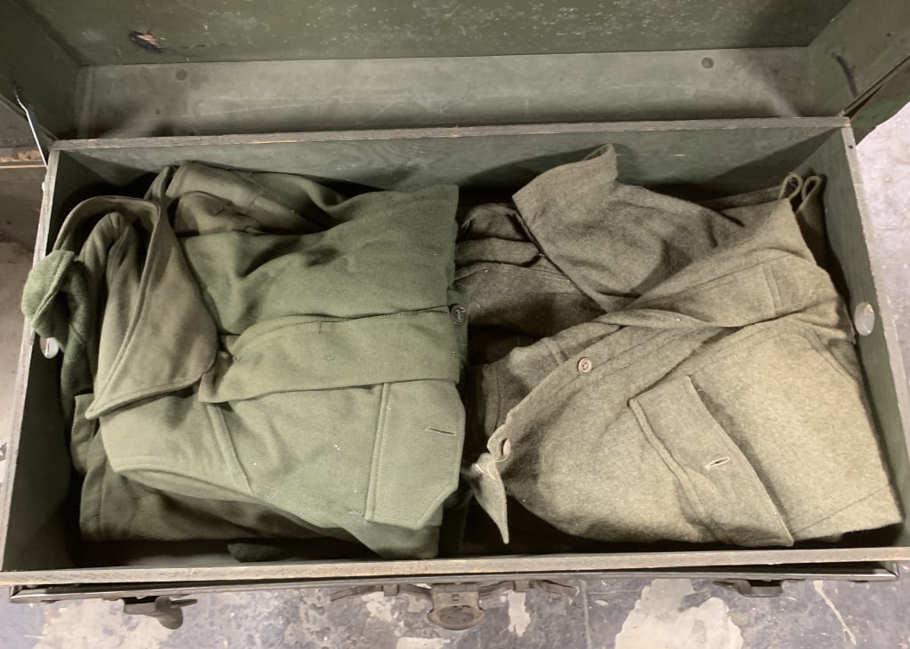 Military Foot Locker w/ Shirts, Vests: some aging