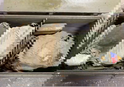 Military Foot Locker w/ Clothing, Mess Kit, others