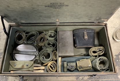 Military Foot Locker w/ Clothing, Mess Kit, others