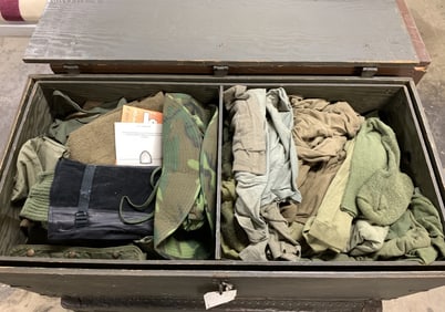 Military Foot Locker w/ Clothing, Mess Kit, others