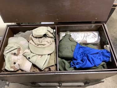 Military Foot Locker w/ Clothing, Boots, others