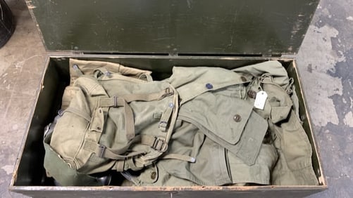 Military Foot Locker w/Clothing, Mess Kits, other