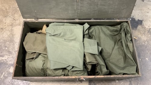 Military Foot Locker w/ Sleeping Bag, duffels, etc