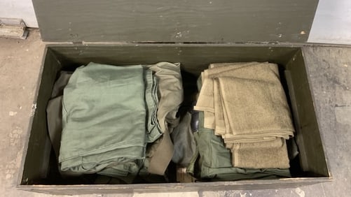 Military Foot Locker w/ clothes, shelter half, etc