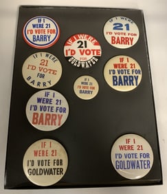 1964 Barry Goldwater "If I Were 21", 9 Buttons.