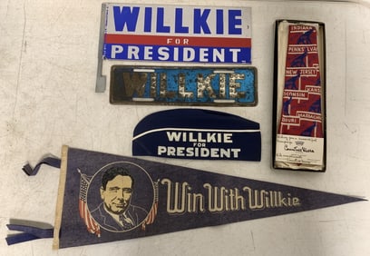 1940 Willkie Tie, Hat, Pennant, & Car Attachments